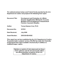 Document Title: Development and Evaluation of a Whole Genome Amplification Method for Accurate Multiplex STR Genotyping of Compromised Forensic Casework Samples
