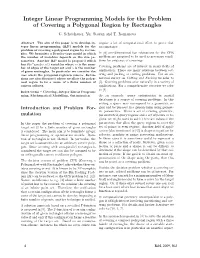 Integer Linear Programming Models for the Problem of Covering a Polygonal Region by Rectangles