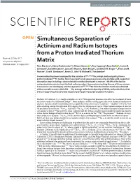 Simultaneous Separation of Actinium and Radium Isotopes from a Proton