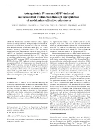 Astragaloside IV Rescues MPP+‑Induced Mitochondrial Dysfunction Through Upregulation of Methionine Sulfoxide Reductase A