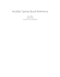 Asciidoc Syntax Quick Reference