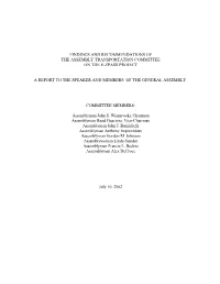 Findings and Recommendations of the Assembly Transportation Committee on the E-Zpass Project