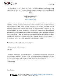 'I Don't Want to Be a Playa No More': an Exploration of the Denigrating Effects of 'Player' As a Stereotype Against Af