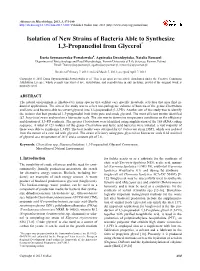 Isolation of New Strains of Bacteria Able to Synthesize 1, 3-Propanediol from Glycerol