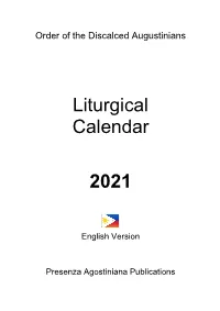 Liturgical Calendar 2021