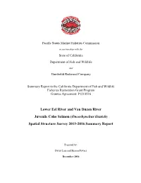Lower Eel River and Van Duzen River Juvenile Coho Salmon (Oncorhynchus Kisutch) Spatial Structure Survey 2013-2016 Summary Report