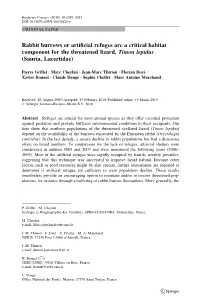 Rabbit Burrows Or Artificial Refuges Are a Critical Habitat Component for the Threatened Lizard, Timon Lepidus