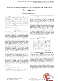 Recent Advancement in the Memristor Memory Development Ravikumar K
