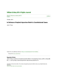 In Defense of Implied Injunction Relief in Constitutional Cases