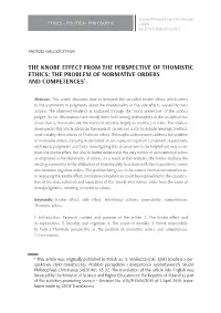 The Knobe Effect from the Perspective of Thomistic Ethics: the Problem of Normative Orders and Competences*