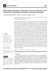 Understanding the Role of Duration of Vaccine Protection with Menafrivac: Simulating Alternative Vaccination Strategies