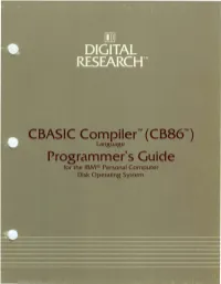 CBASIC Compilertm (CB86™) Programmer's Guide