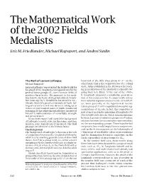 The Mathematical Work of the 2002 Fields Medalists, Volume 50