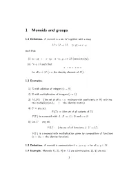 1 Monoids and Groups