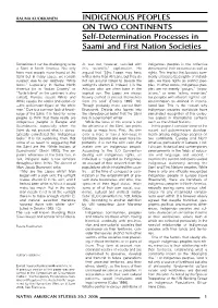 INDIGENOUS PEOPLES on TWO CONTINENTS Self-Determination Processes in Saami and First Nation Societies