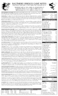 Baltimore Orioles Game Notes