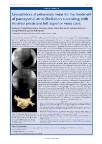Cryoablation of Pulmonary Veins for the Treatment of Paroxysmal Atrial Fibrillation Coexisting with Isolated Persistent Left