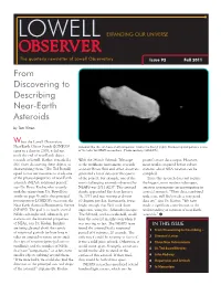 Lowell Observatory Issue 92 Fall 2011 from Discovering to Describing Near-Earth Asteroids by Tom Vitron