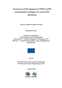 Overview of the Impact of CITES Cop16 Nomenclature Changes on Current EU Decisions