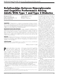 Relationships Between Hyperglycemia and Cognitive Performance Among Adults with Type 1 and Type 2 Diabetes