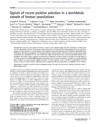 Signals of Recent Positive Selection in a Worldwide Sample of Human Populations