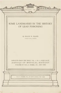 Some Landmarks in the History of Lead Poisoning