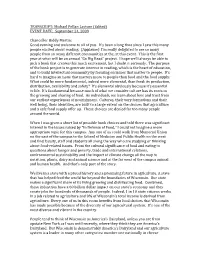 TRANSCRIPT: Michael Pollan Lecture (Edited) EVENT DATE: September 24, 2009