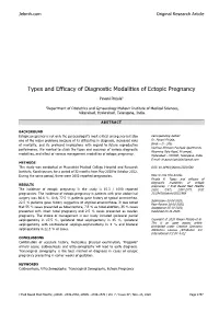 Types and Efficacy of Diagnostic Modalities of Ectopic Pregnancy