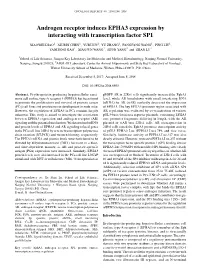 Androgen Receptor Induces EPHA3 Expression by Interacting with Transcription Factor SP1