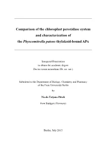 Comparison of the Chloroplast Peroxidase System and Characterization of the Physcomitrella Patens Thylakoid-Bound Apx