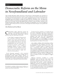 Democratic Reform on the Menu in Newfoundland and Labrador