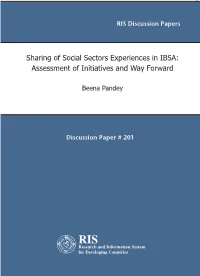 Sharing of Social Sectors Experiences in IBSA: Assessment of Initiatives and Way Forward