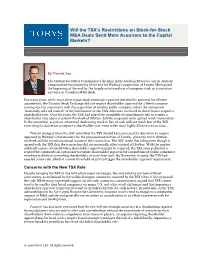 Will the TSX's Restrictions on Stock-For-Stock M&A Deals Send