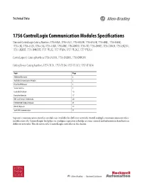 1756 Controllogix Communication Modules Specifications Technical
