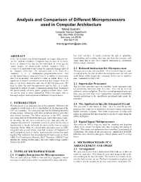 Analysis and Comparison of Different Microprocessors Used in Computer