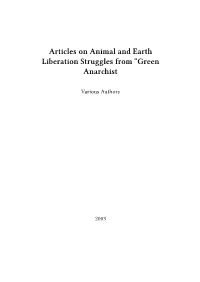Articles on Animal and Earth Liberation Struggles from “Green Anarchist