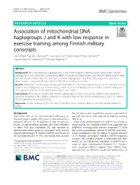 Association of Mitochondrial DNA Haplogroups J and K with Low Response in Exercise Training Among Finnish Military Conscripts