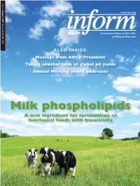 Milk Phospholipids a New Ingredient for Formulation of Functional Foods with Bioactivity