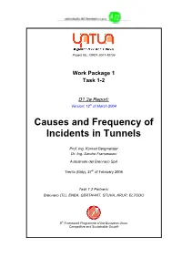 Causes and Frequency of Incidents in Tunnels