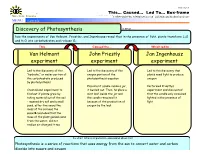 Discovery of Photosynthesis Jan Ingenhousz Experiment John