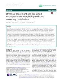 Effects of Spaceflight and Simulated Microgravity on Microbial Growth and Secondary Metabolism Bing Huang1†, Dian-Geng Li1†, Ying Huang2* and Chang-Ting Liu1*