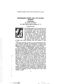 Hand Made Paper and Its Water Marks: a Bibliography