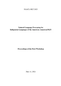 Proceedings of the First Workshop on Natural Language Processing for Indigenous Languages of the Americas, Pages 1–9 June 11, 2021