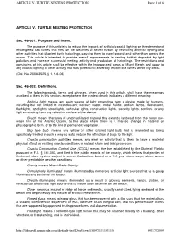 ARTICLE V. TURTLE NESTING PROTECTION Sec. 46-201. Purpose and Intent. Sec. 46-202. Definitions. Page 1 of 6 ARTICLE V. TURTLE