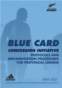 Blue Card Concussion Initiative Protocols and Implementation Procedures for Provincial Unions