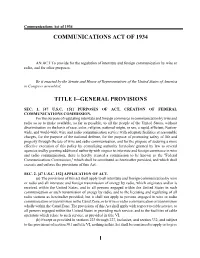 Communications Act of 1934: As Amended by Telecom Act of 1996