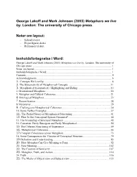 George Lakoff and Mark Johnsen (2003) Metaphors We Live By