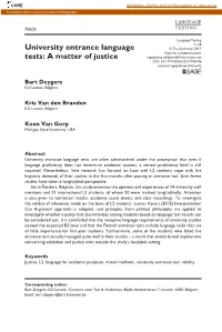 University Entrance Language Tests: a Matter of Justice