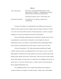 Violence Against Women Policy and Practice in Uganda — Promoting Justice Within the Context of Patriarchy