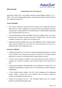 23 Mar 2018 2018 Asiasat Reports 2017 Annual Results